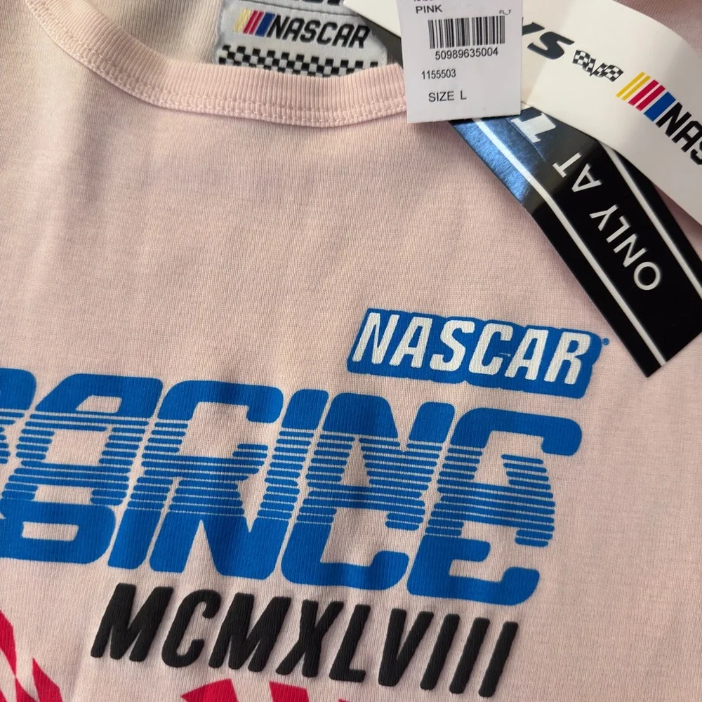 NASCAR Kids Long Sleeve Tee - Light Pink with Blue and Red Accents - Picture 3 of 4